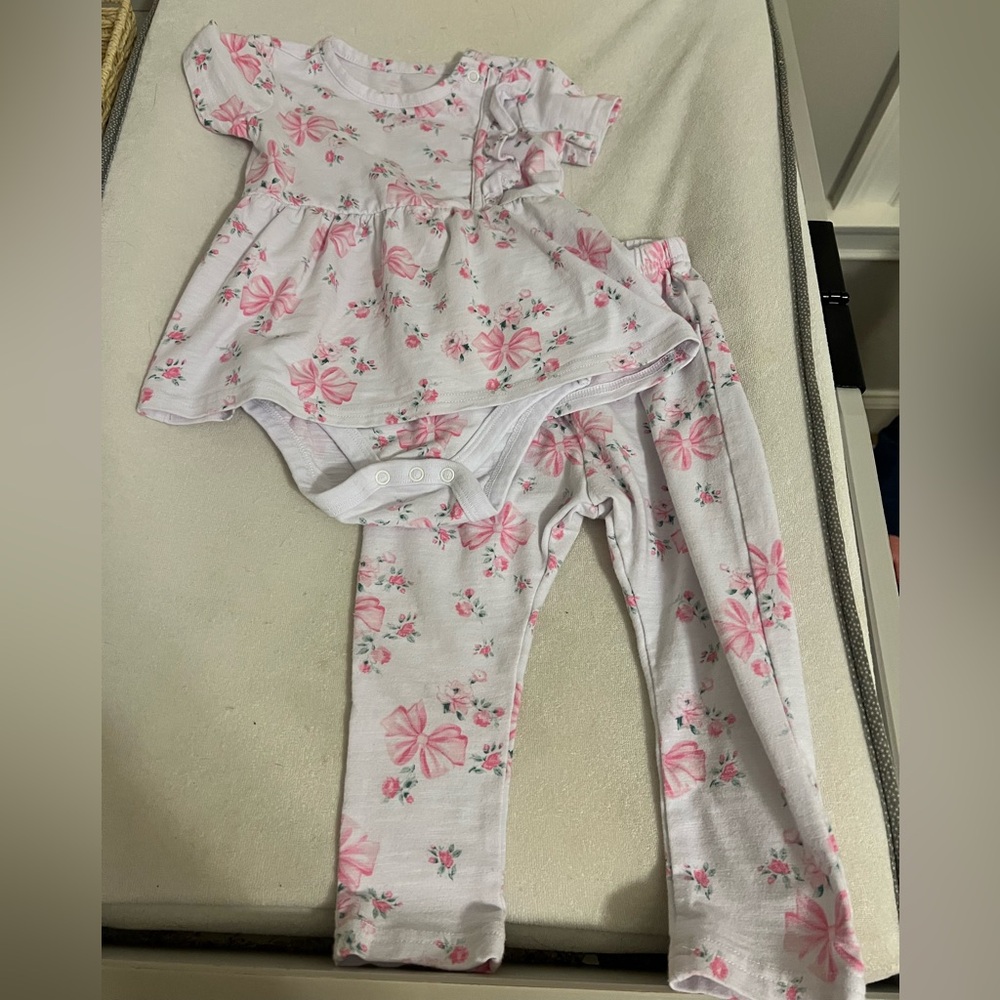 Paris Hilton Girls White & Pink Floral Bodysuit and Pants Set